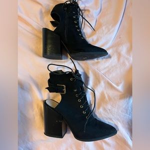 Nasty Gal Black Suede Lace-Up Cutout Heels – Chunky Block Heel | Gothic Edge